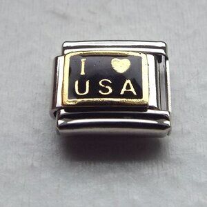 I heart USA on black enamel 9mm stainless steel italian charm bracelet link 00
